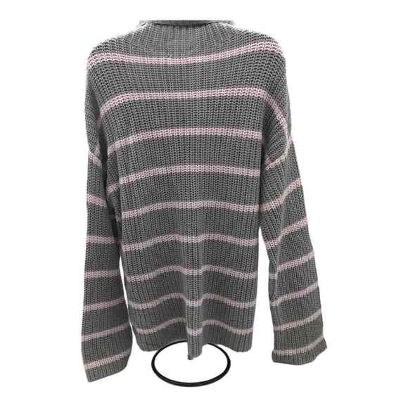 Caslon Womens Medium Sweater Gray Pink Stripe Mock Neck Chunky Knit NWT - Picture 8 of 16